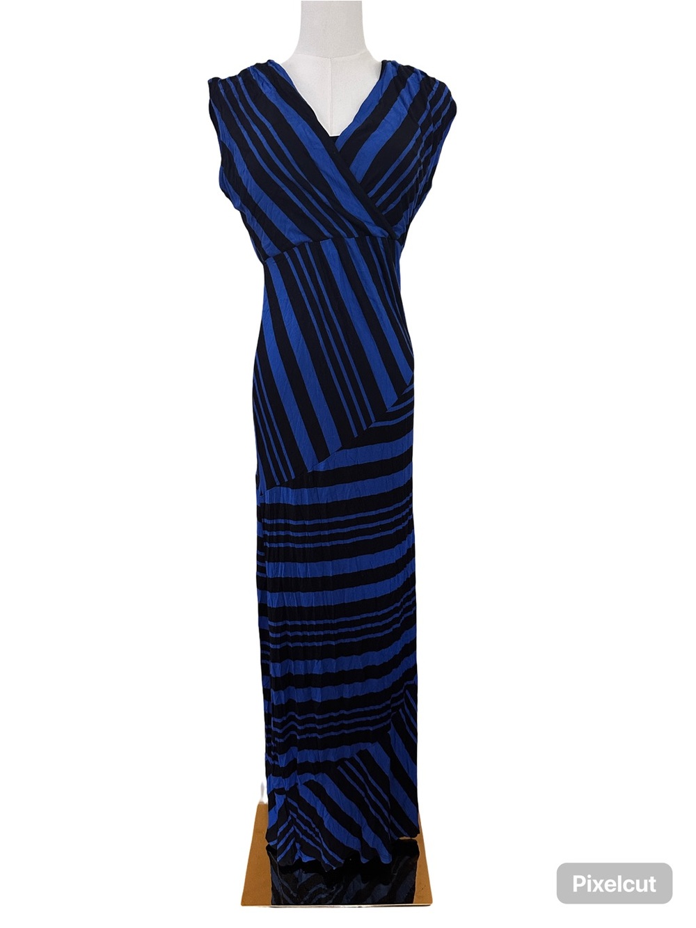 Motherhood Maternity Blue and Black Striped Wrap Maxi Dress